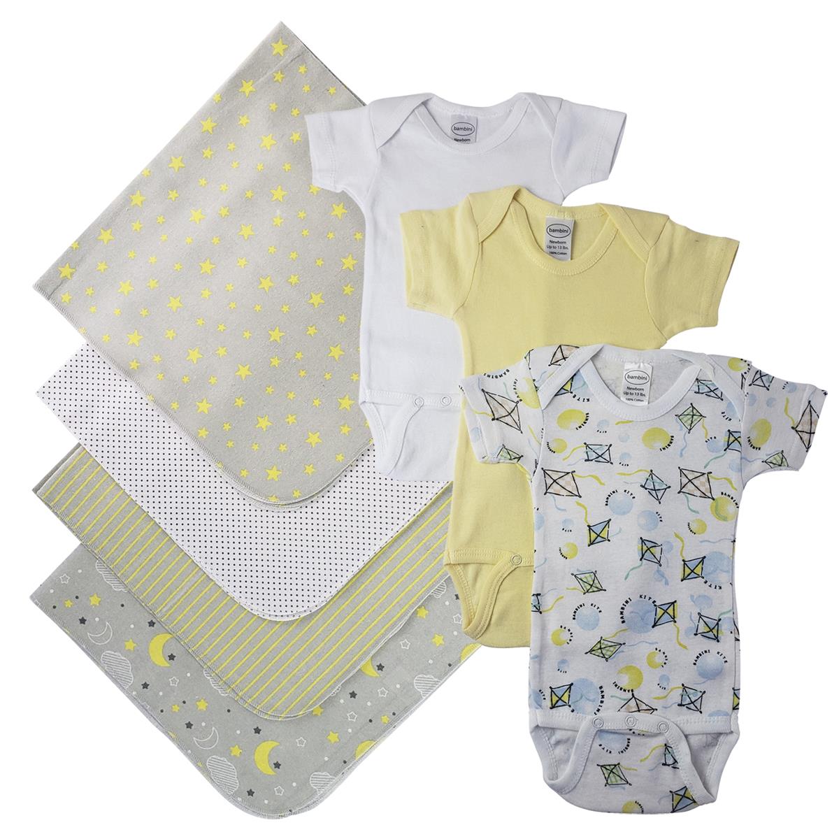 NC-0546S Unisex Baby 7 Piece Layette Sets, White & Yellow - Small