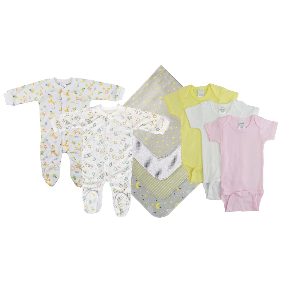 NC-0550S Unisex Baby 9 Piece Layette Sets, White & Yellow - Small