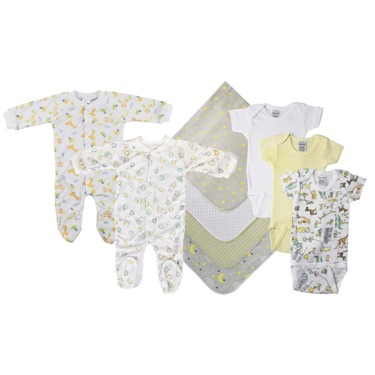NC-0551L Unisex Baby 9 Piece Layette Sets, White & Yellow - Large