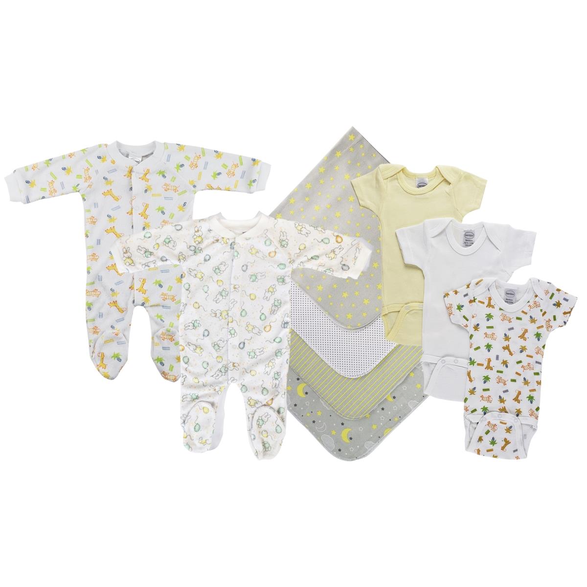 NC-0552L Unisex Baby 9 Piece Layette Sets, White & Yellow - Large