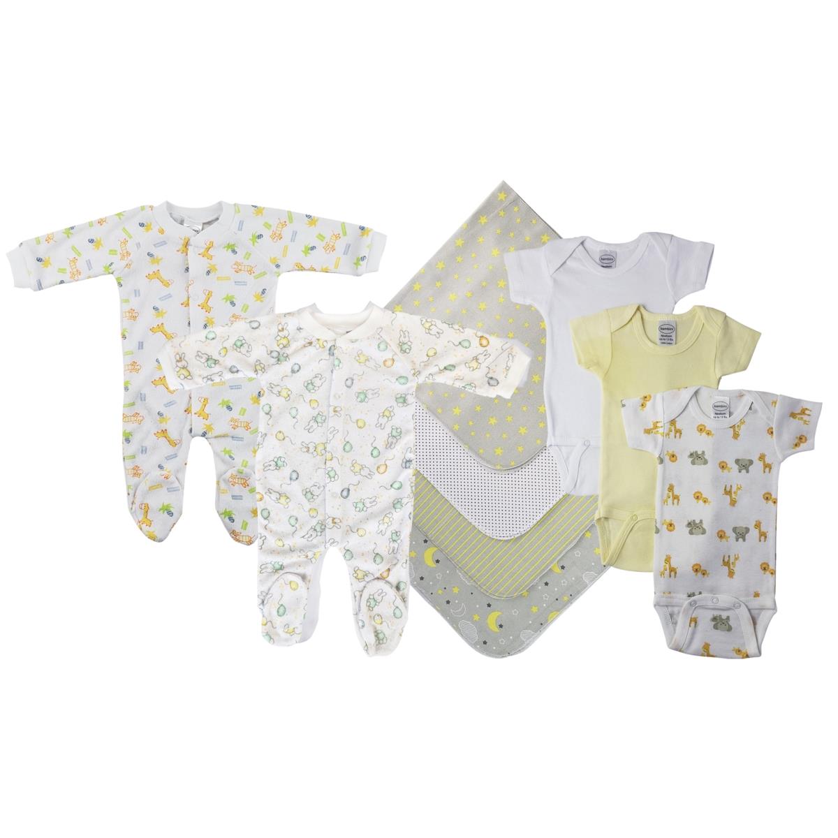 NC-0553S Unisex Baby 9 Piece Layette Sets, White & Yellow - Small