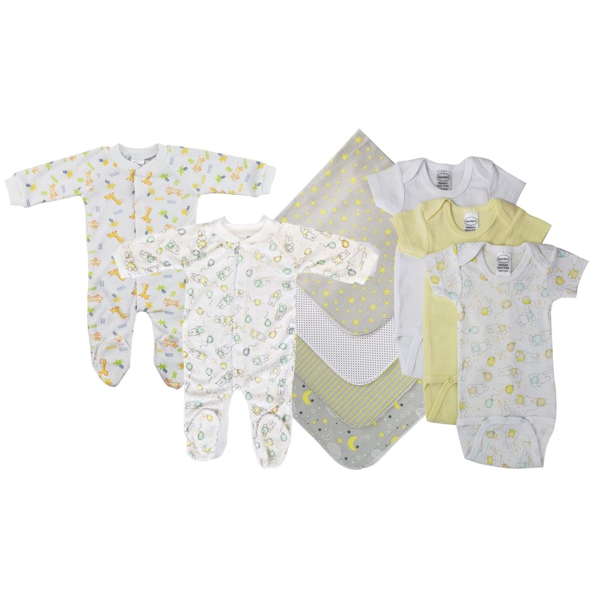 NC-0554L Unisex Baby 9 Piece Layette Sets, White & Yellow - Large
