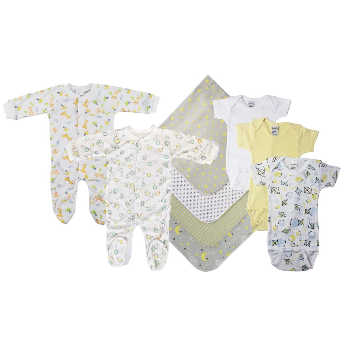 NC-0555L Unisex Baby 9 Piece Layette Sets, White & Yellow - Large