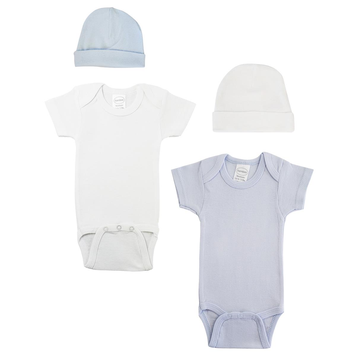 NC-0558NB Baby Boy 4 Piece Layette Sets, White & Blue - Newborn