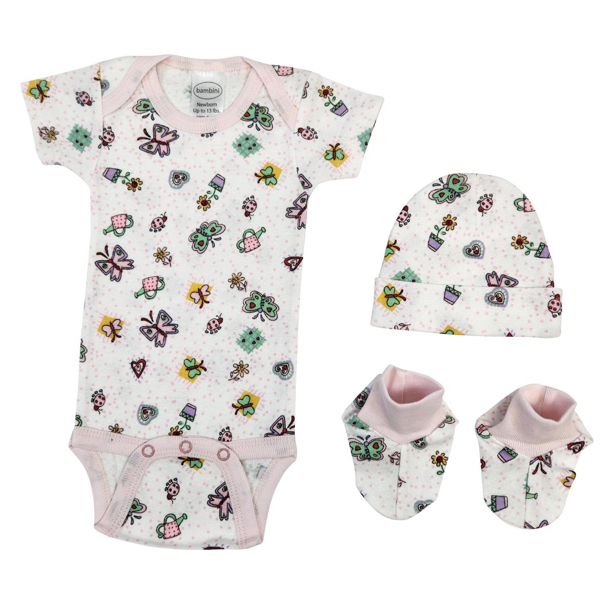 NC-0583 Newborn Baby Girl 3 Piece Layette Sets, White & Pink