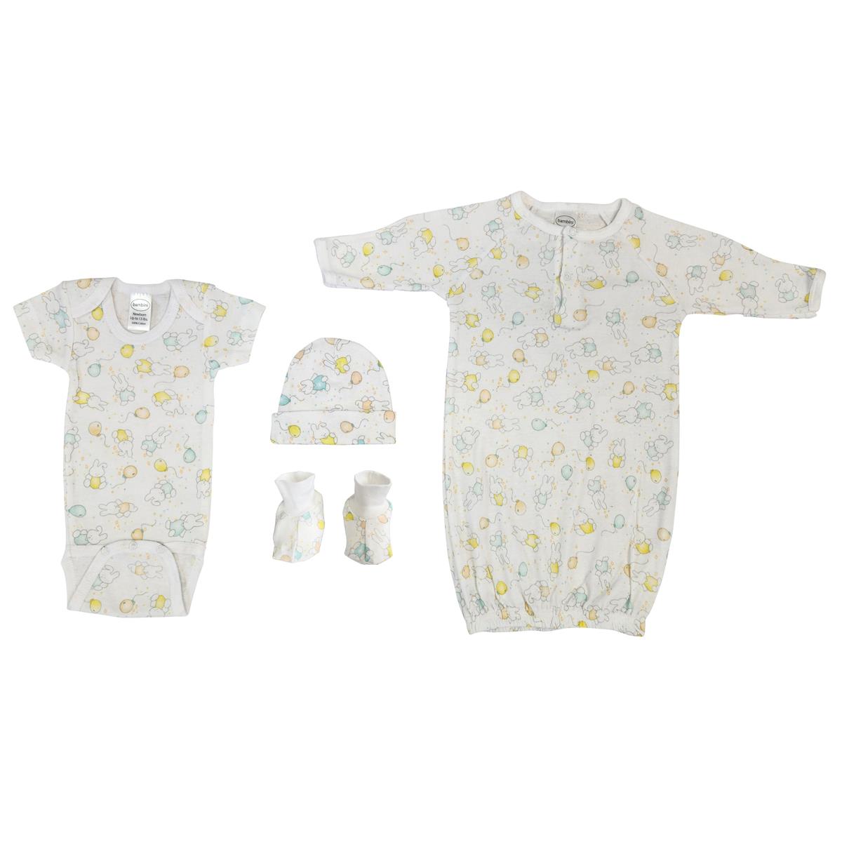 NC-0671 Unisex Newborn Baby 4 Piece Layette Sets, White
