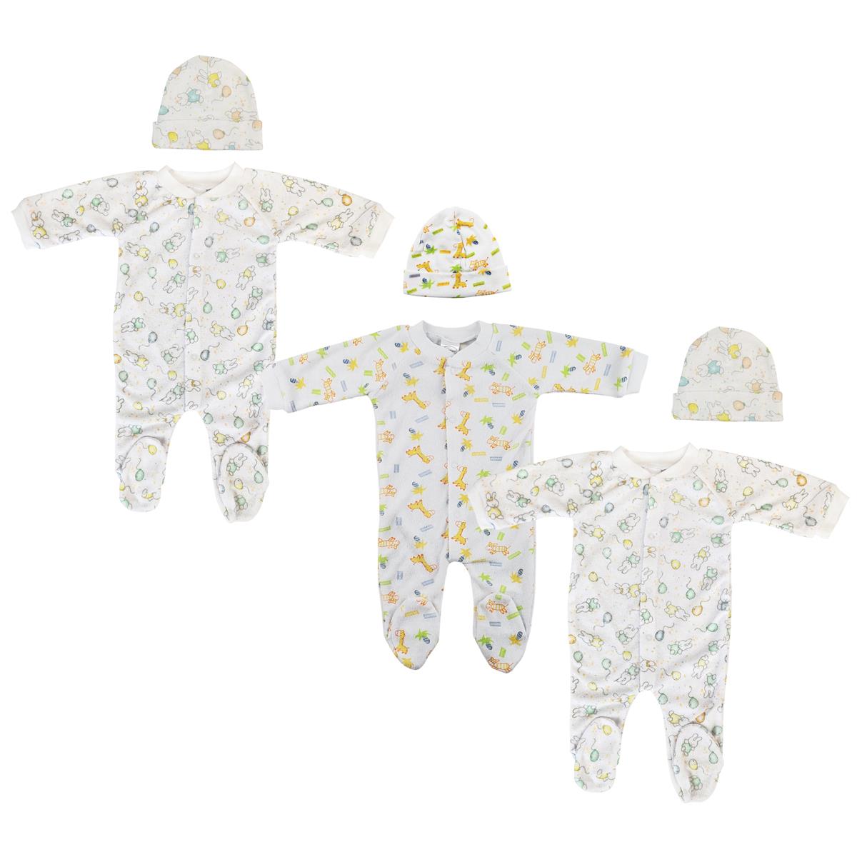 NC-0701L Unisex Closed-toe Sleep & Play Set with Caps, White - Medium - Pack of 6
