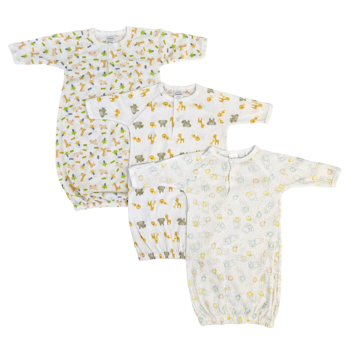 NC-0743 Unisex Newborn Baby 3 Piece Gown Set, White