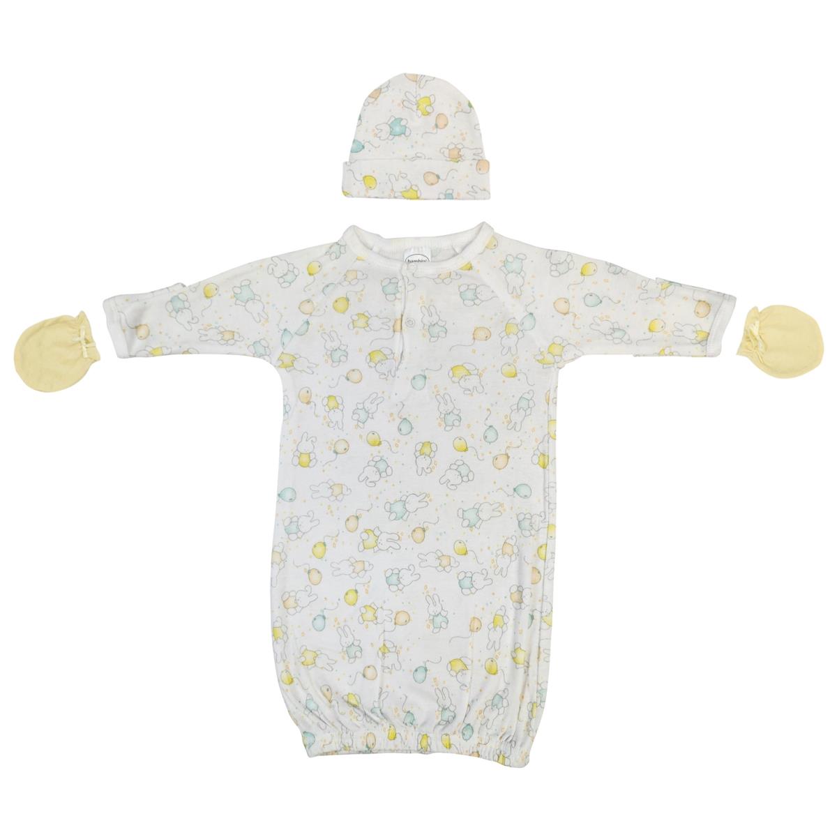 NC-0791 Unisex Newborn Baby 3 Piece Gown Set, White