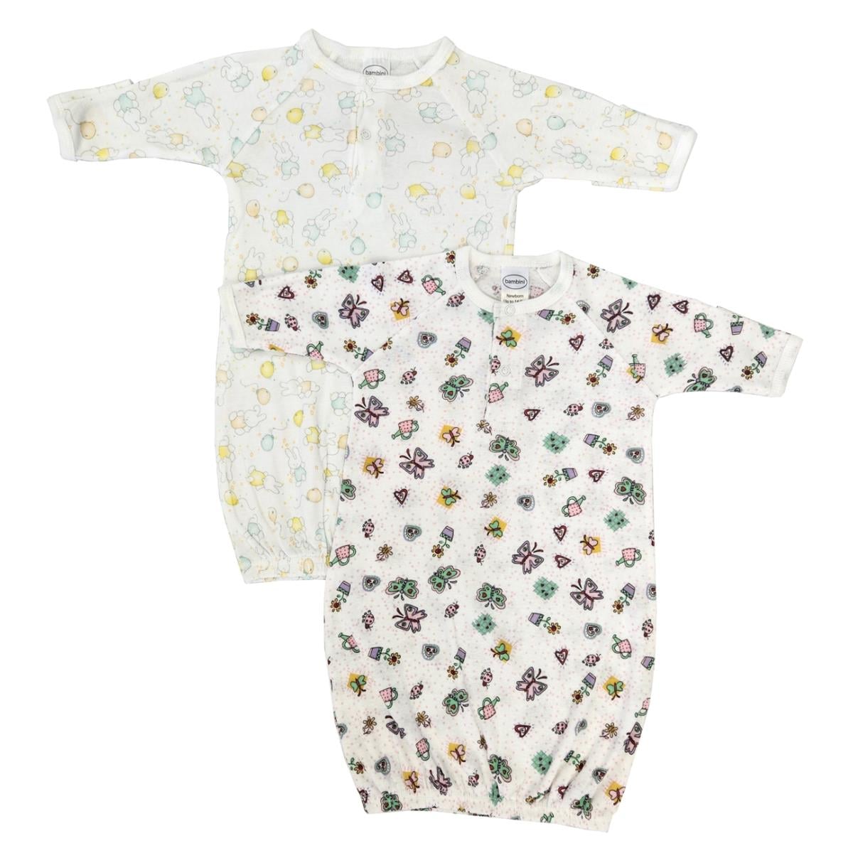 NC-0794 Newborn Baby Girl 2 Piece Gown Set, White & Pink