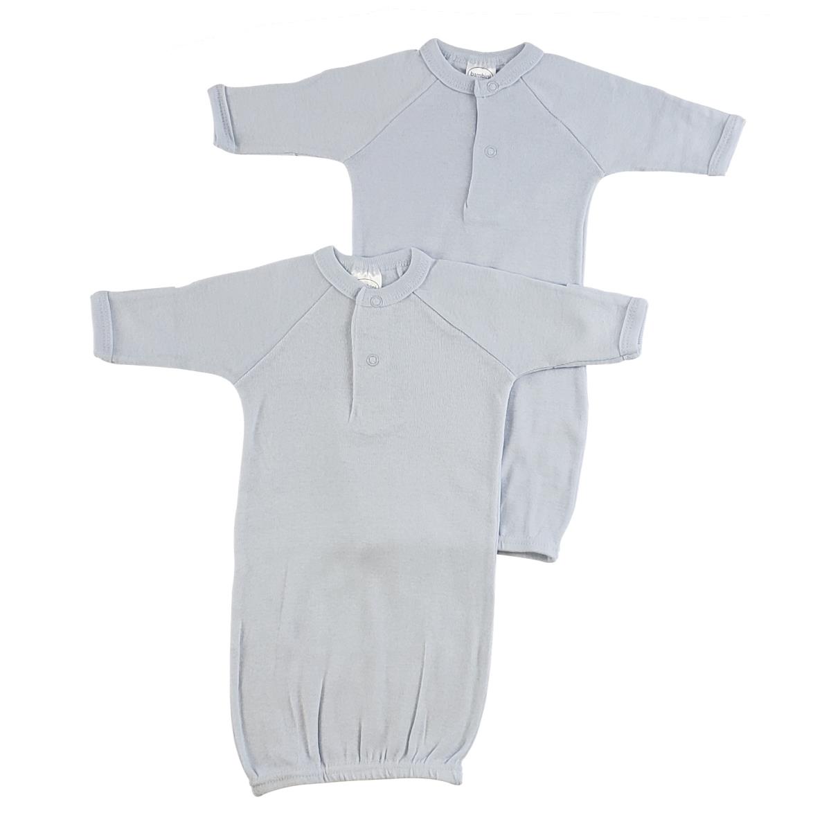 911P Boy Solid Blue Gown, Blue - Preemie - Pack of 2