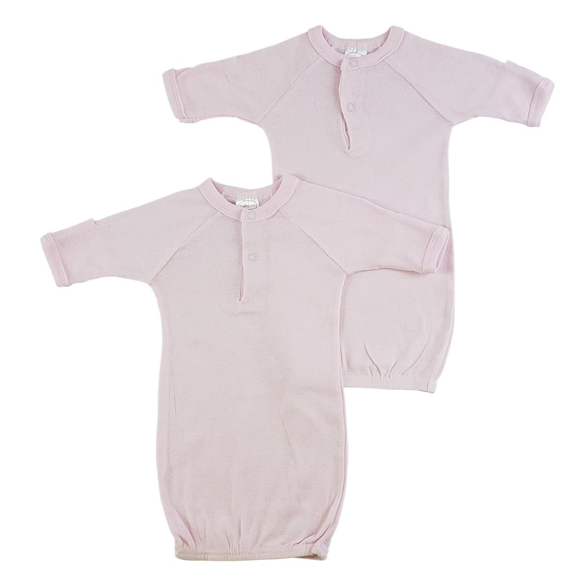 912P Girl Solid Pink Gown, Pink - Preemie - Pack of 2