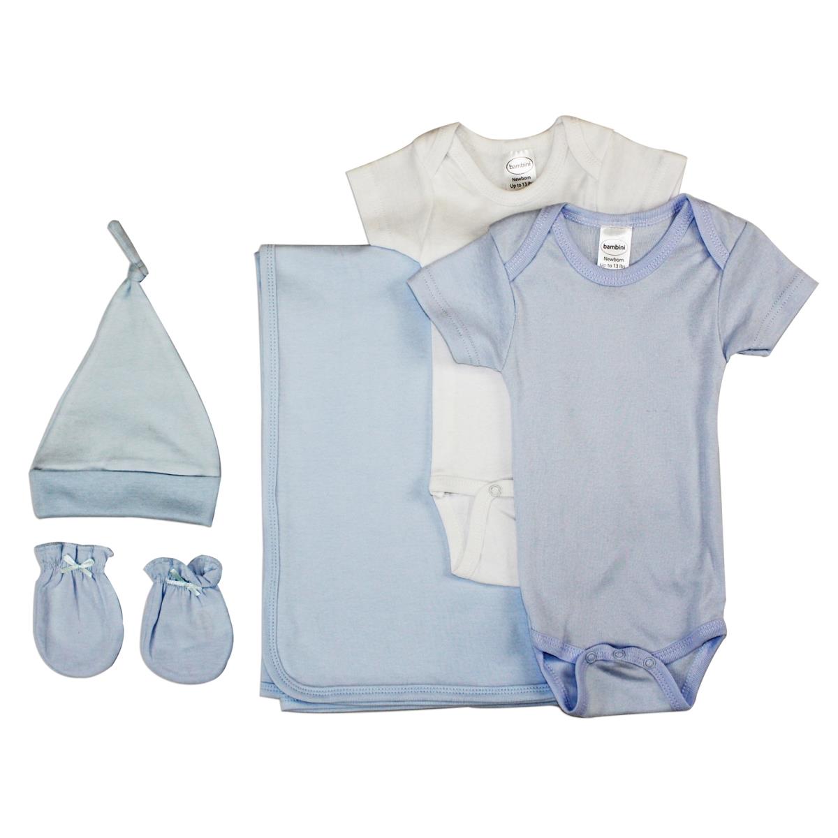 Picture of Bambini LS-0003 Newborn Baby Boy 5 Piece Layette Baby Shower Gift Set&#44; White & Blue