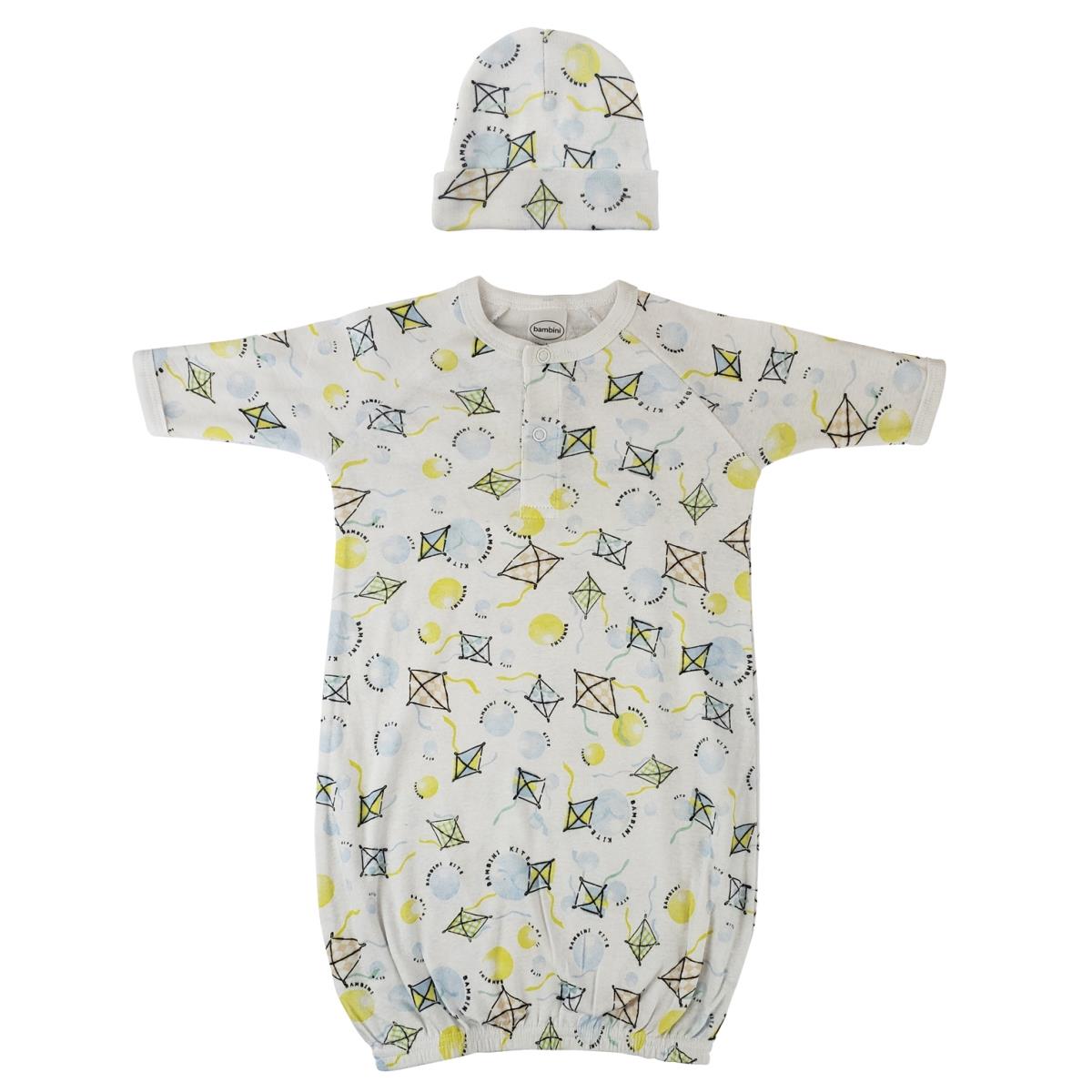 NC-0812 Unisex Newborn Baby 2 Piece Gown Set, White