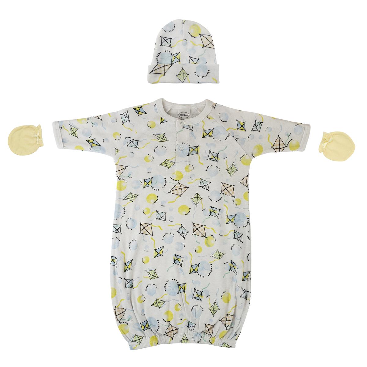 NC-0813 Unisex Newborn Baby 3 Piece Gown Set, White