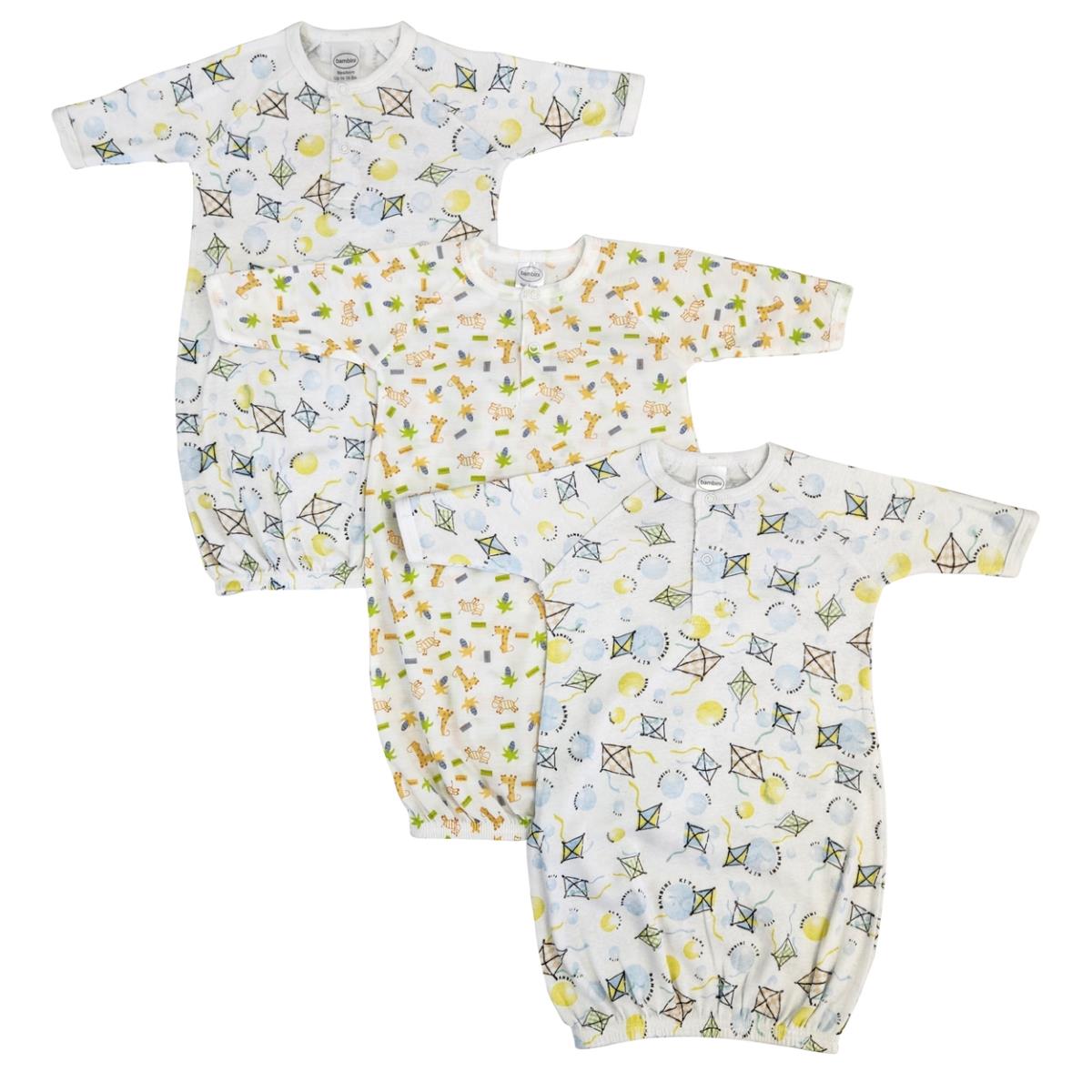 NC-0823 Unisex Newborn Baby 3 Piece Gown Set, White