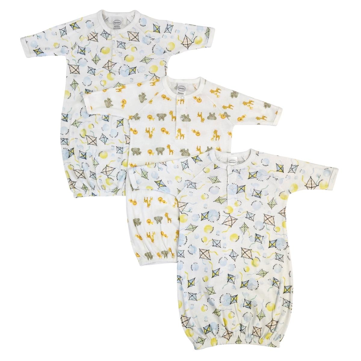 NC-0829 Unisex Newborn Baby 3 Piece Gown Set, White