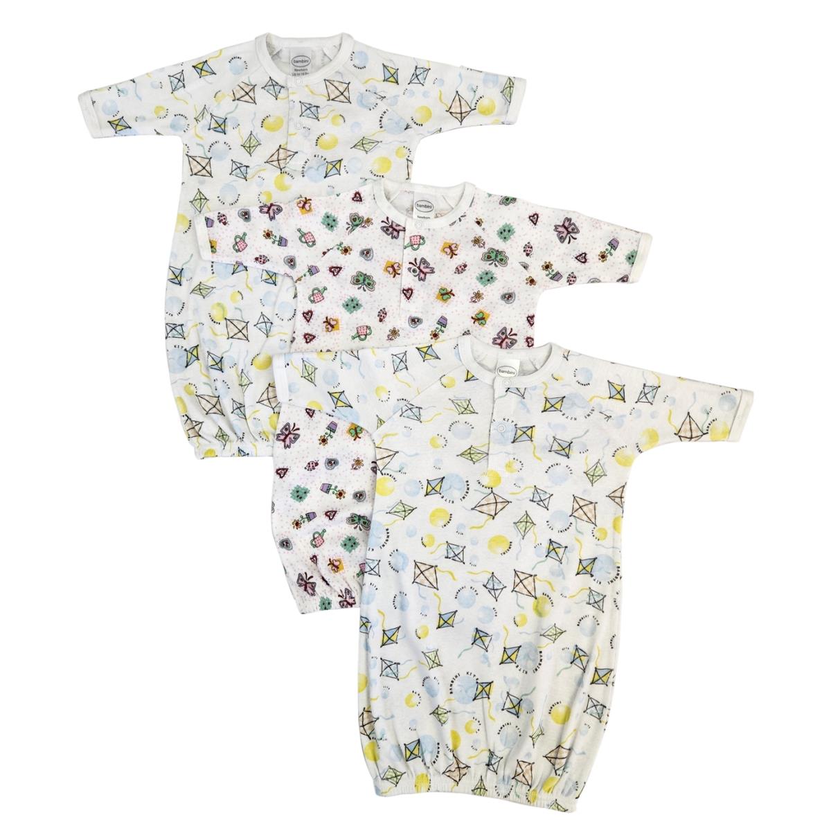 NC-0835 Newborn Baby Girl 3 Piece Gown Set, White & Pink