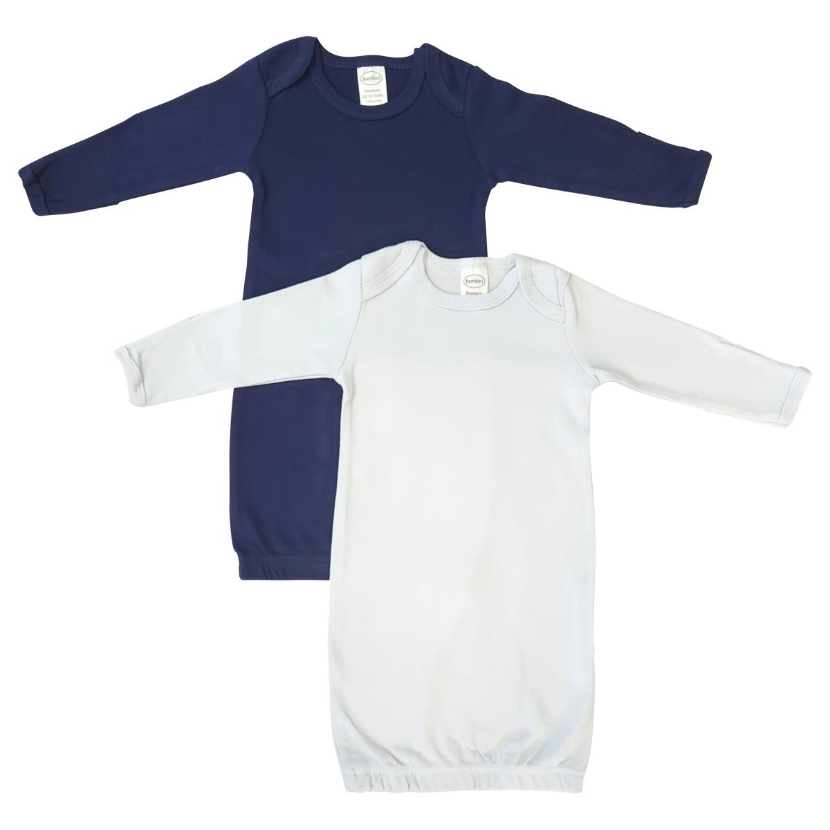 NC-0843 Newborn Baby Boy 2 Piece Gown Set, White & Blue