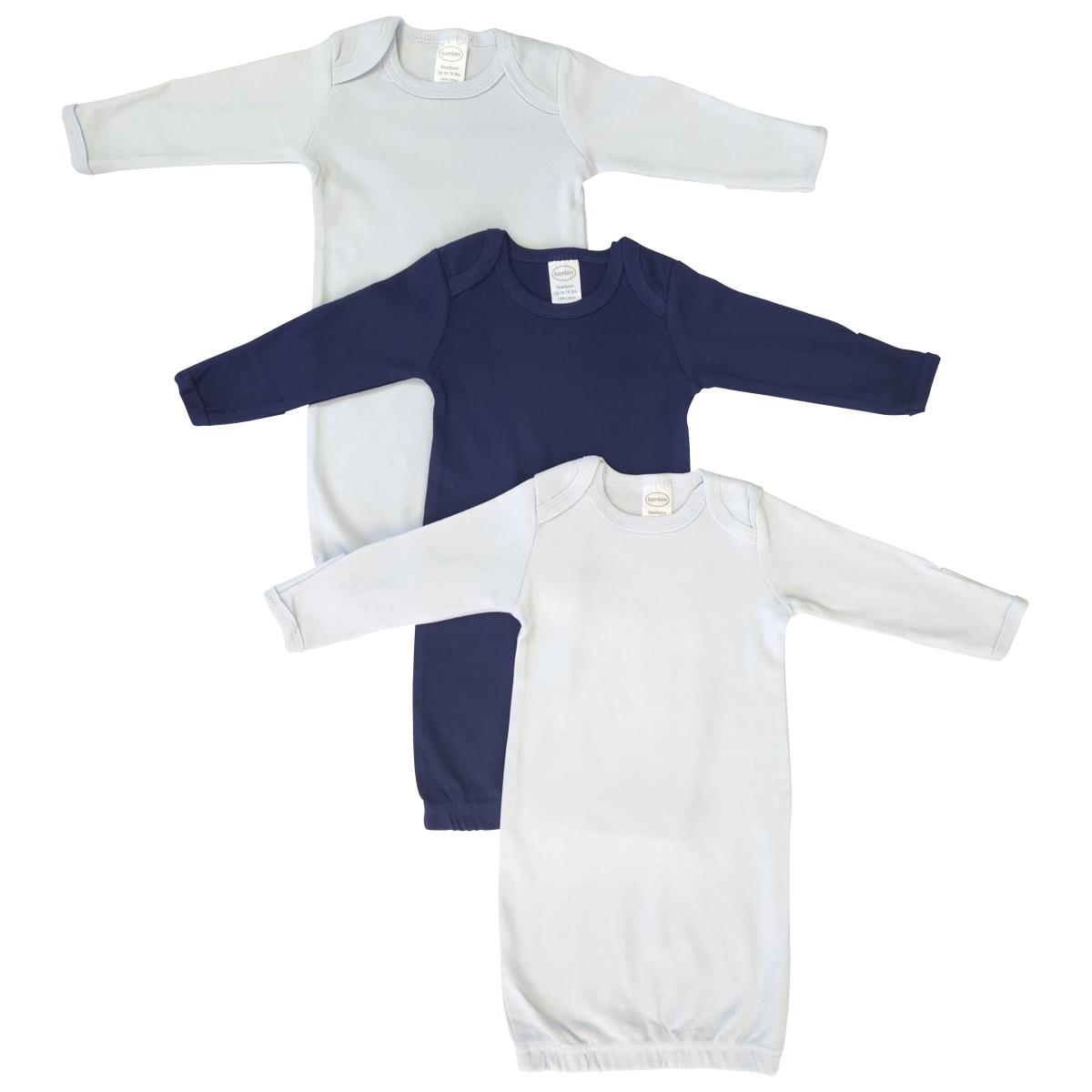 NC-0844 Newborn Baby Boy 3 Piece Gown Set, White & Blue