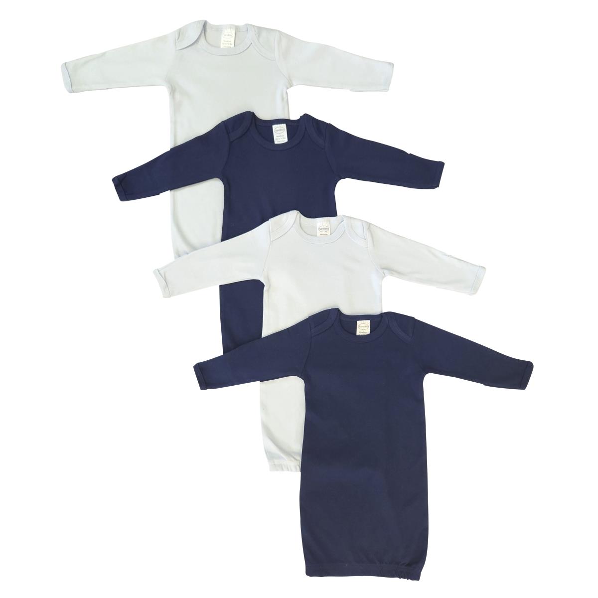 NC-0845 Newborn Baby Boy 4 Piece Gown Set, White & Blue