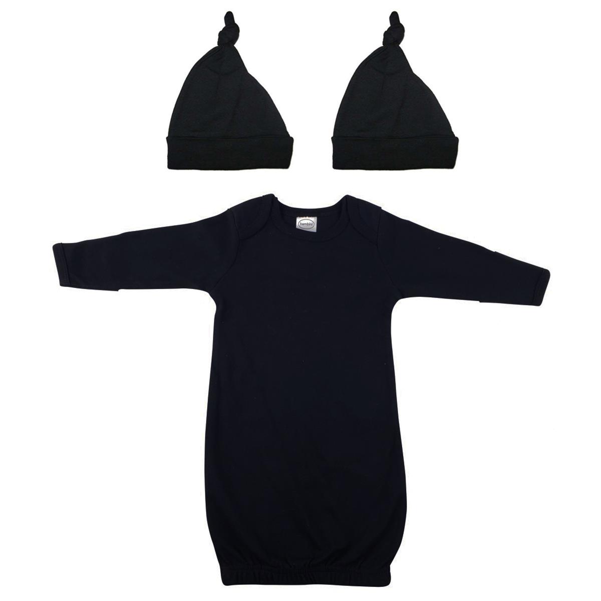 NC-0873 Unisex Newborn Baby 3 Piece Gown Set, Black & White