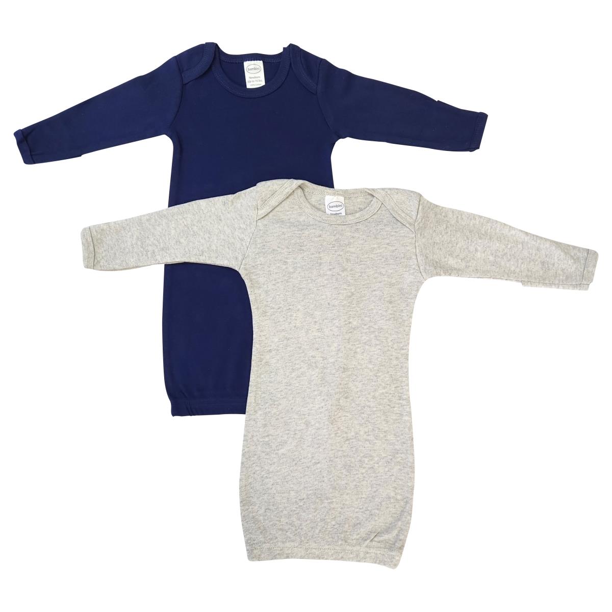 NC-0877 Unisex Newborn Baby 2 Piece Gown Set, White & Navy