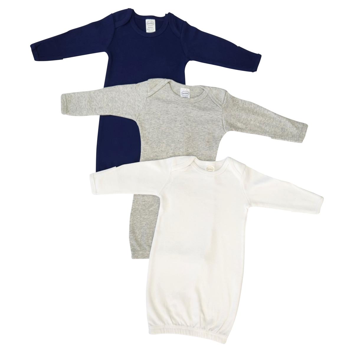 NC-0880 Unisex Newborn Baby 3 Piece Gown Set, Grey, Navy & White