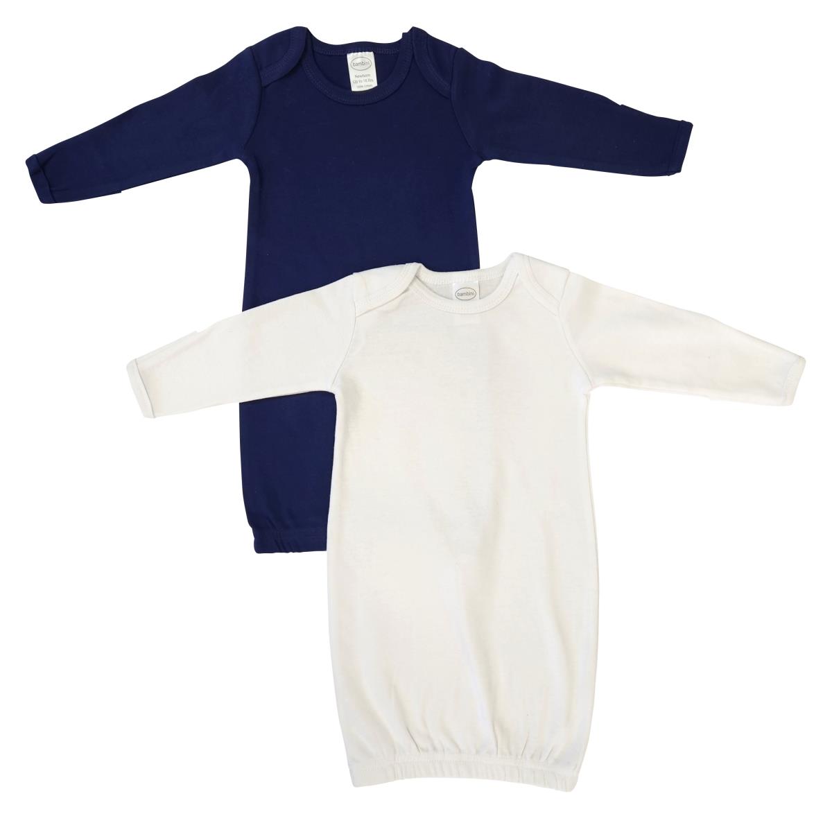 NC-0887 Unisex Newborn Baby 2 Piece Gown Set, White & Navy