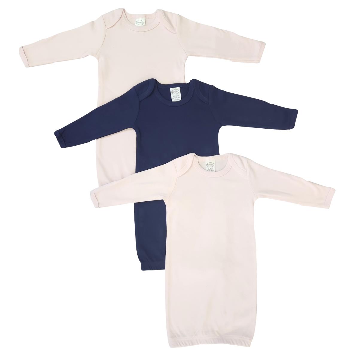 NC-0891 Newborn Baby Girl 3 Piece Gown Set, White & Pink