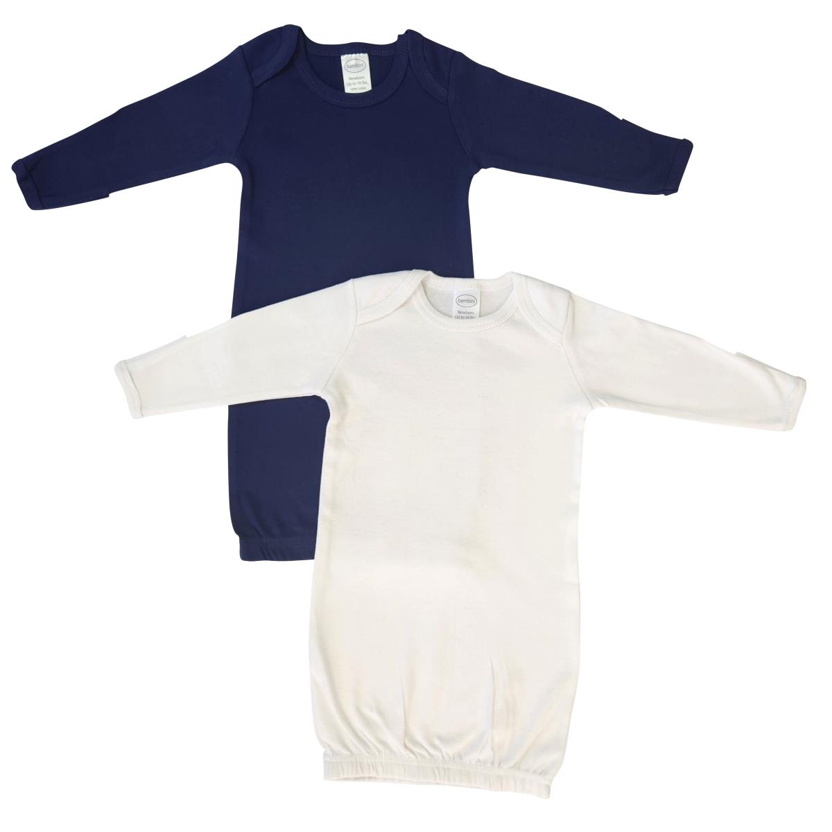 NC-0896 Unisex Newborn Baby 2 Piece Gown Set, White & Navy