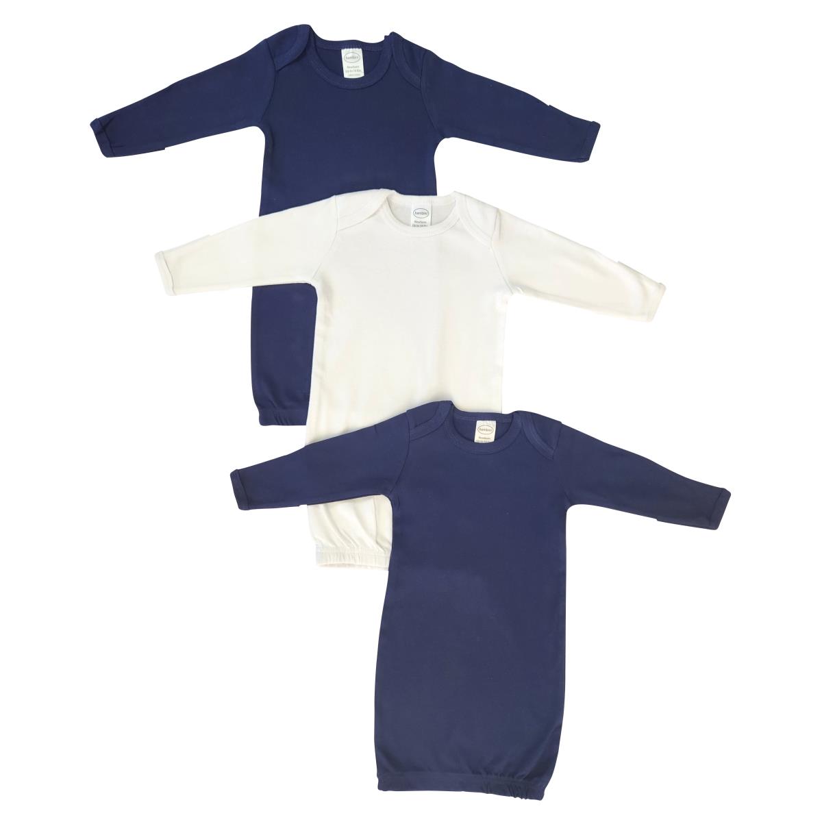NC-0897 Unisex Newborn Baby 3 Piece Gown Set, White & Navy