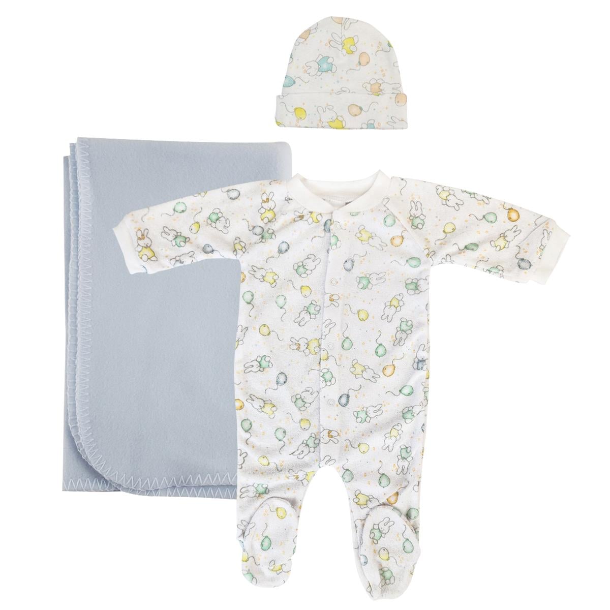 NC-0947L Boy Newborn Baby 3 Piece Layette Sets, White & Blue
