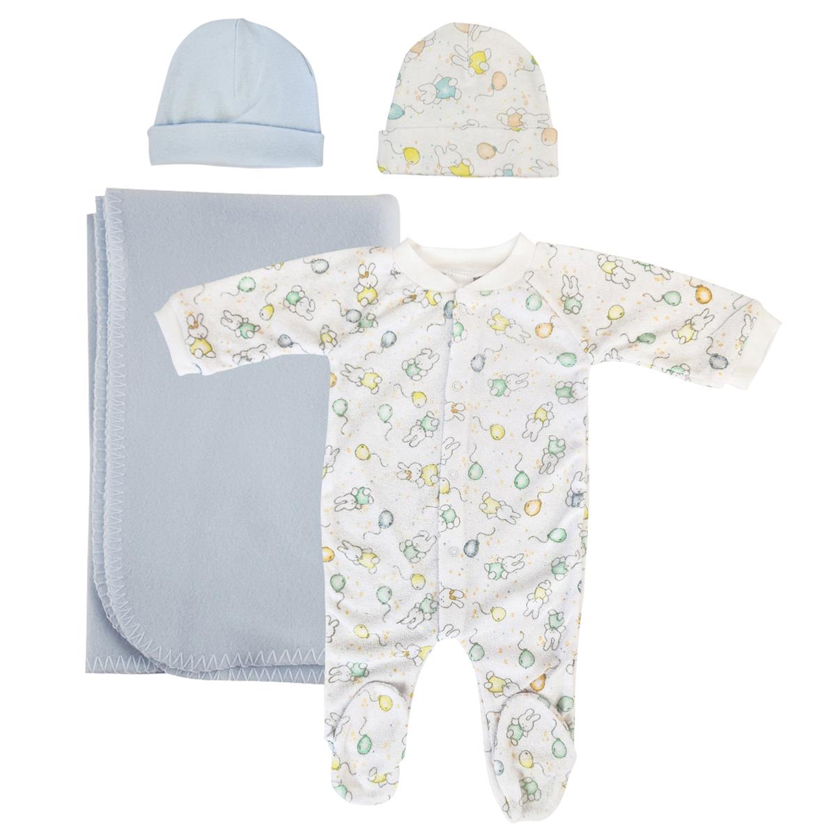NC-0948S Boy Newborn Baby 4 Piece Layette Sets, White & Blue