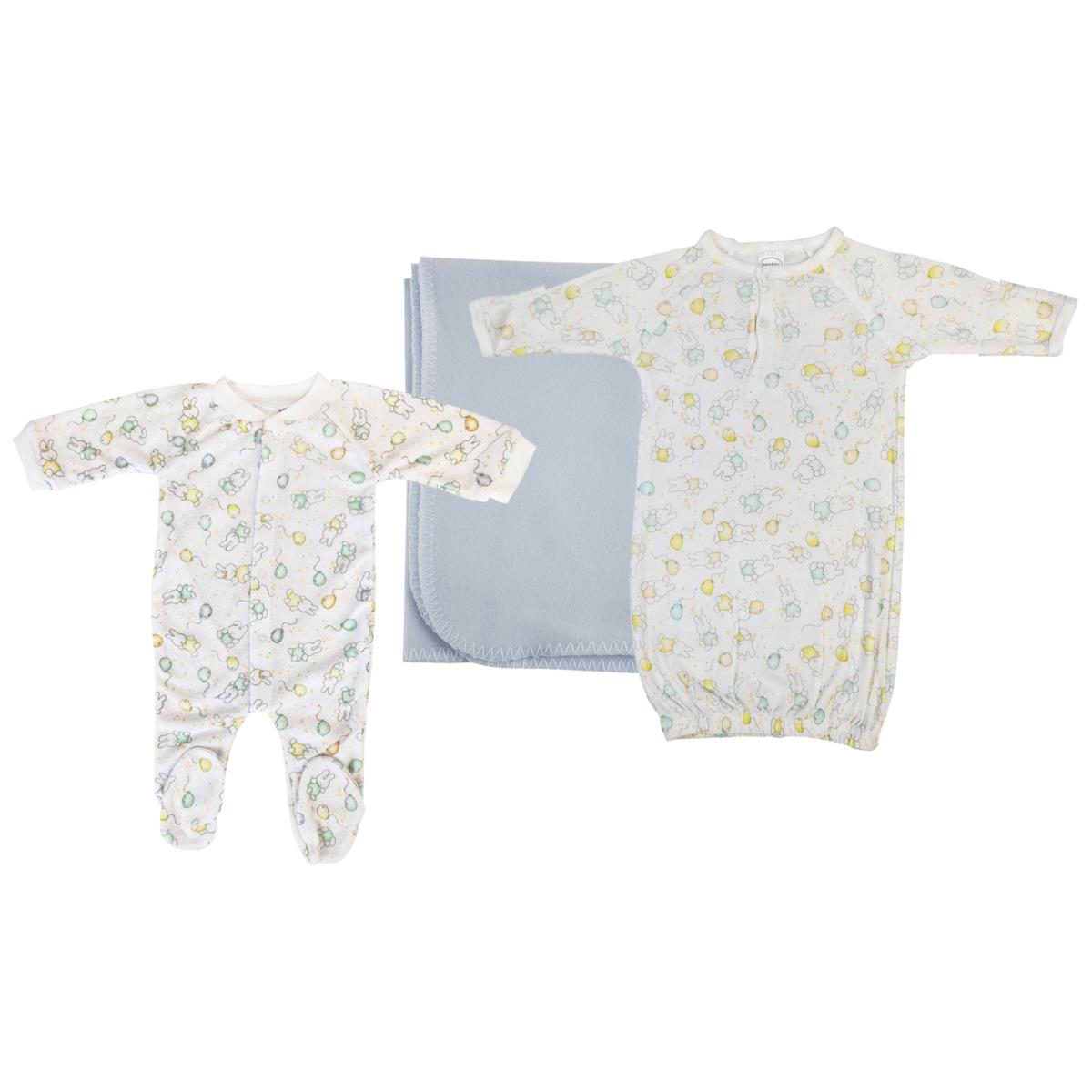 NC-0949S Boy Newborn Baby 3 Piece Layette Sets, White & Blue