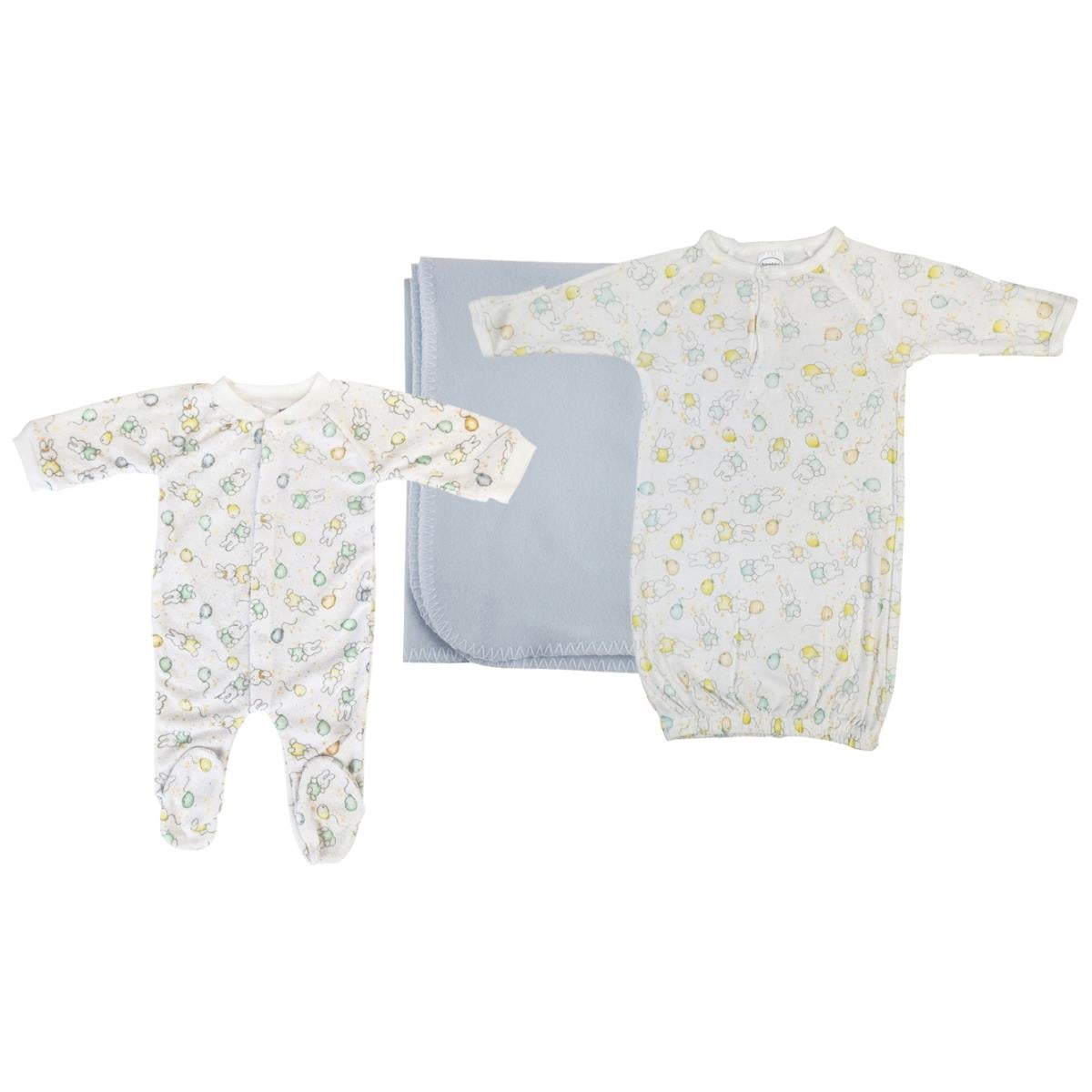 NC-0949M Boy Newborn Baby 3 Piece Layette Sets, White & Blue