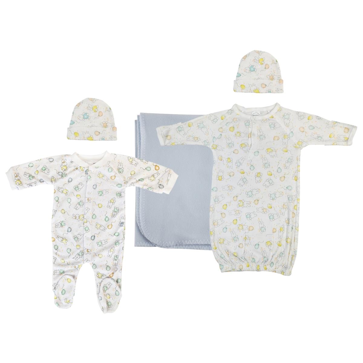 NC-0950S Boy Newborn Baby 5 Piece Layette Sets, White & Blue