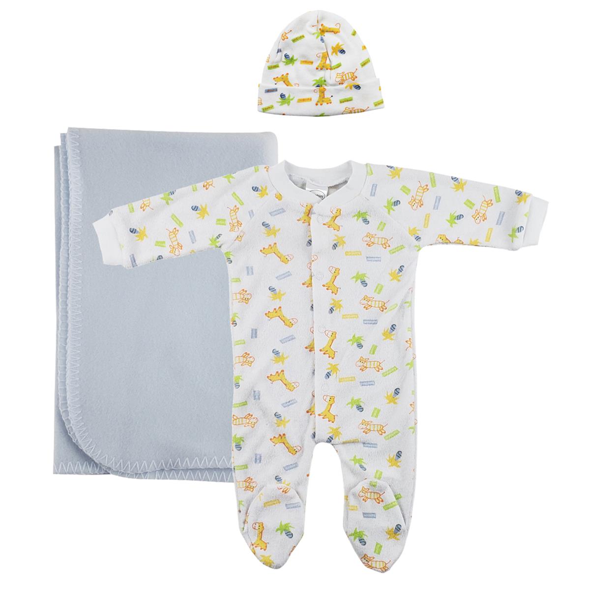 NC-0951M Boy Newborn Baby 3 Piece Layette Sets, White & Blue