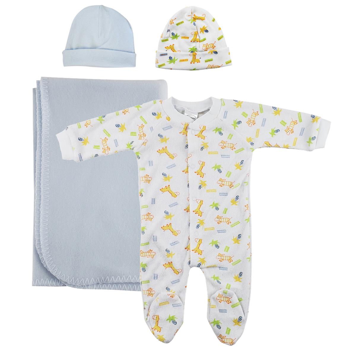 NC-0952S Boy Newborn Baby 4 Piece Layette Sets, White & Blue