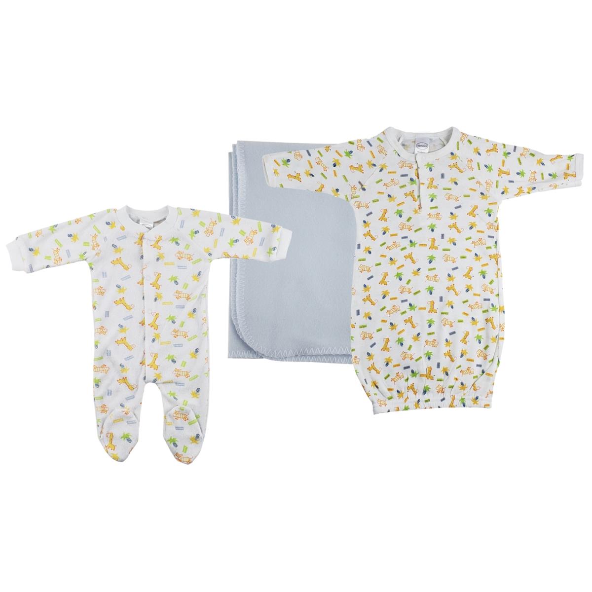 NC-0953L Boy Newborn Baby 3 Piece Layette Sets, White & Blue