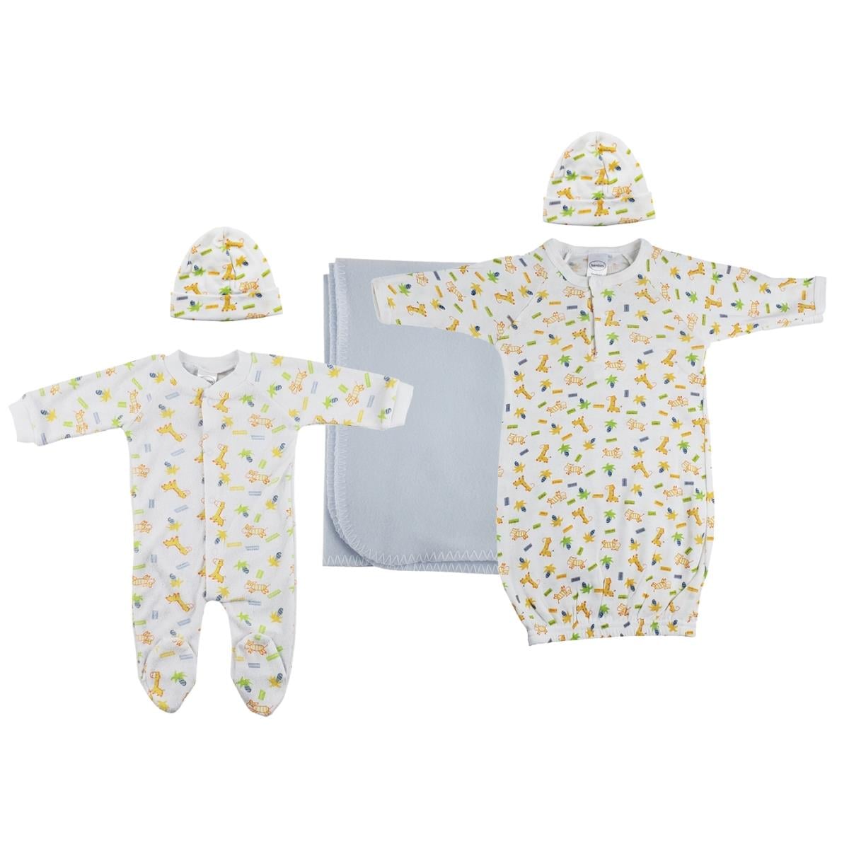 NC-0954L Boy Newborn Baby 5 Piece Layette Sets, White & Blue