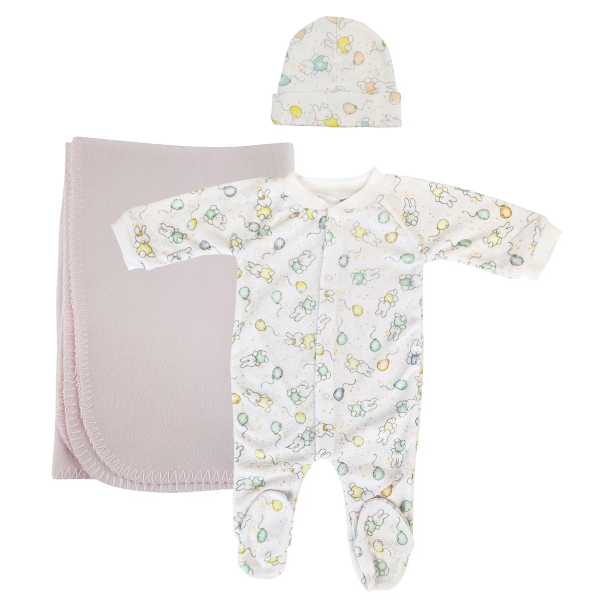 NC-0955L Girls Newborn Baby 3 Piece Layette Sets, White & Pink
