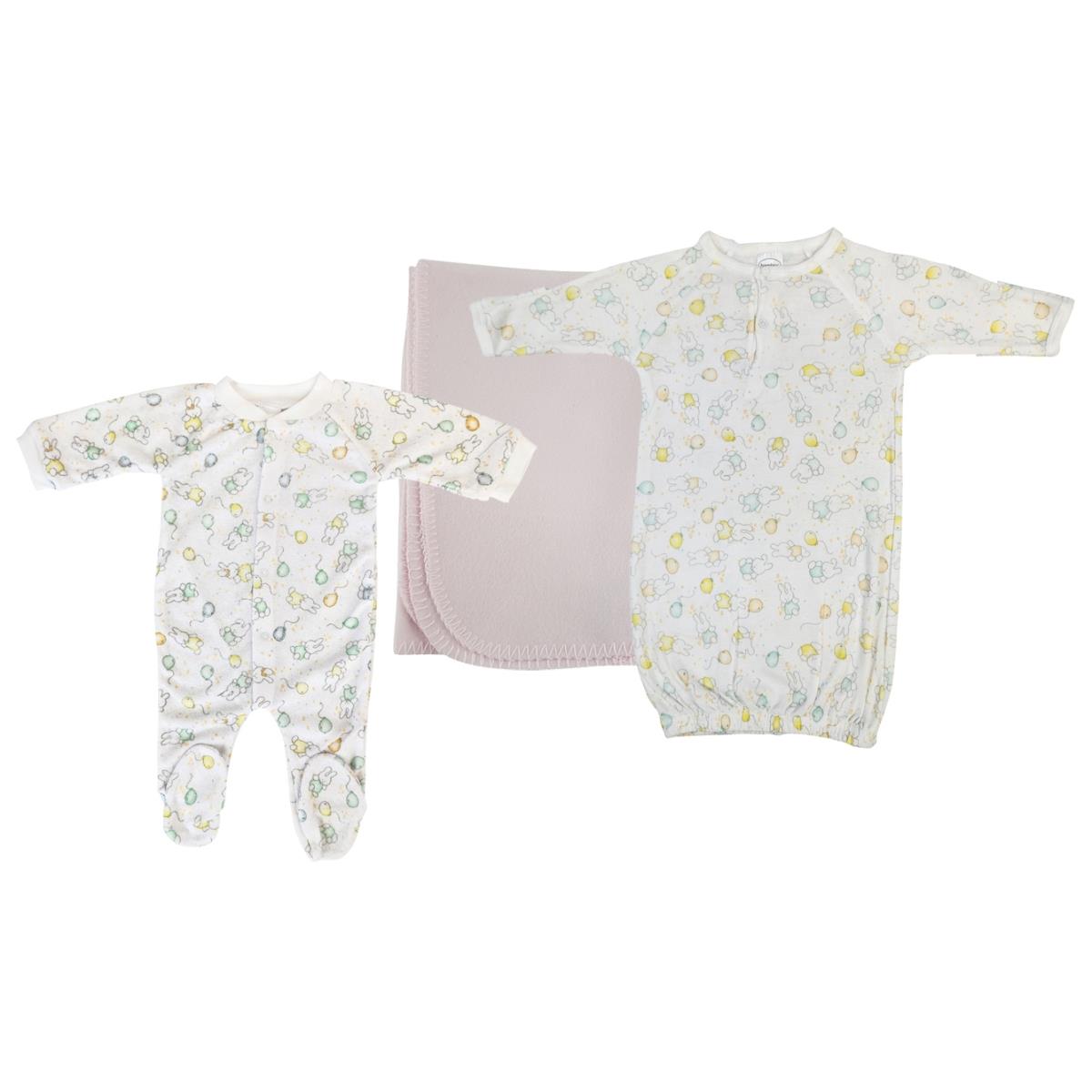 NC-0957M Girls Newborn Baby 3 Piece Layette Sets, White & Pink