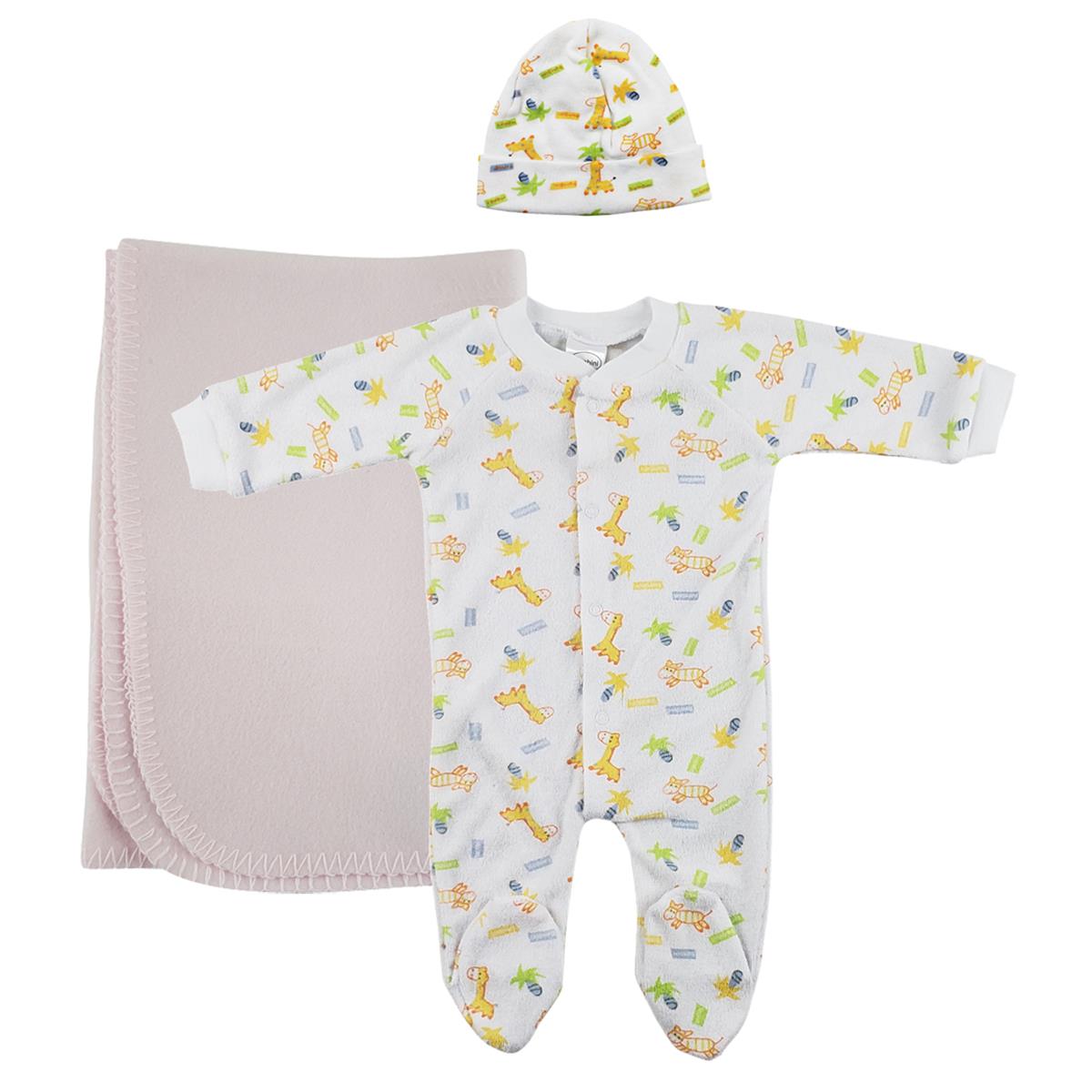 NC-0959L Girls Newborn Baby 3 Piece Layette Sets, White & Pink
