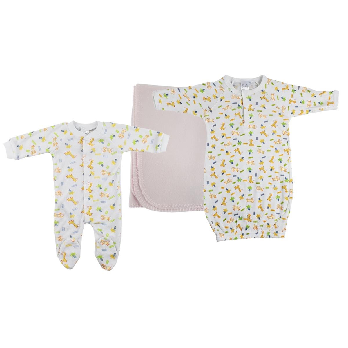 NC-0961M Girls Newborn Baby 3 Piece Layette Sets, White & Pink