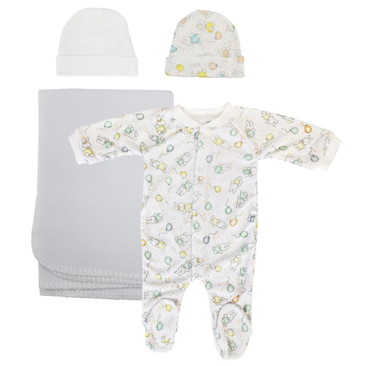 NC-0964M Unisex Newborn Baby 4 Piece Layette Sets, White