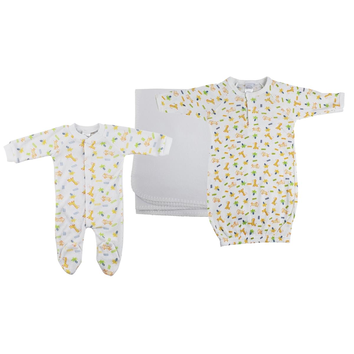 NC-0966M Unisex Newborn Baby 3 Piece Layette Sets, White
