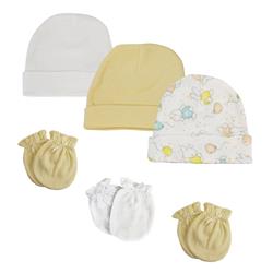 NC-0278 Baby Boy, Baby Girl, Unisex Infant Caps & Mittens, White - Newborn - Pack of 6