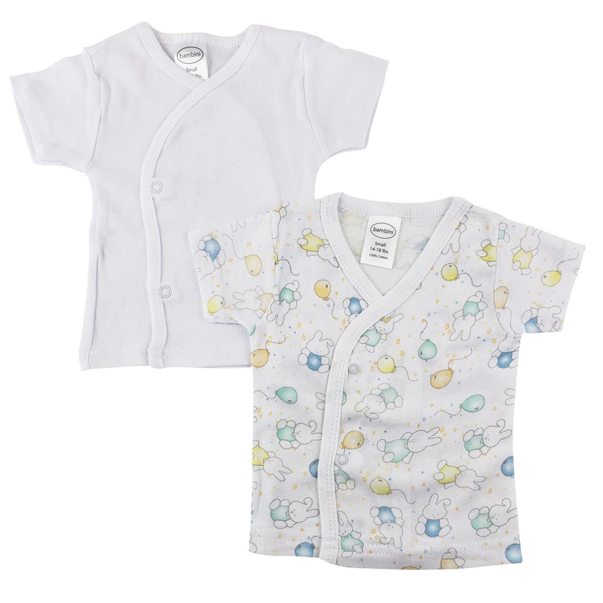 NC-0200N Unisex Infant Side Snap Short Sleeve Shirt, White - Newborn - Pack of 2
