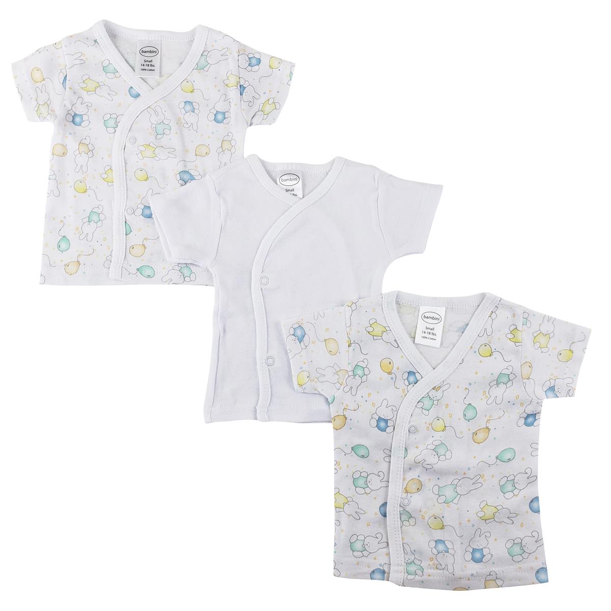 NC-0201N Unisex Infant Side Snap Short Sleeve Shirt, White - Newborn - Pack of 3